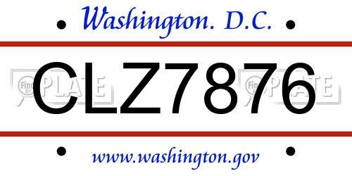 CLZ7876 District Of Columbia License Plate