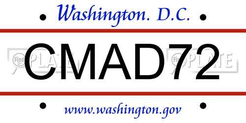 CMAD72 District Of Columbia License Plate