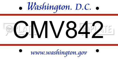 CMV842 District Of Columbia License Plate