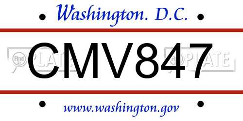 CMV847 District Of Columbia License Plate