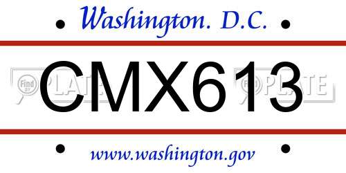 CMX613 District Of Columbia License Plate