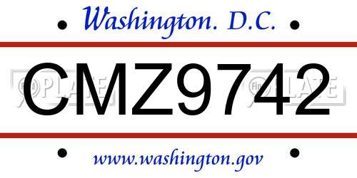 CMZ9742 District Of Columbia License Plate