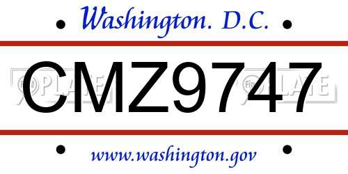 CMZ9747 District Of Columbia License Plate