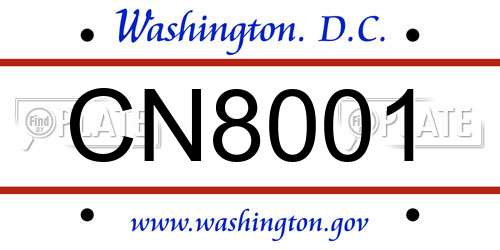 CN8001 District Of Columbia License Plate