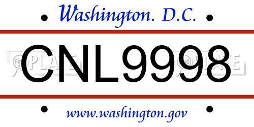 CNL9998 District Of Columbia License Plate