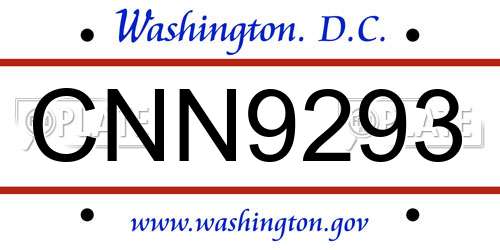 CNN9293 District Of Columbia License Plate