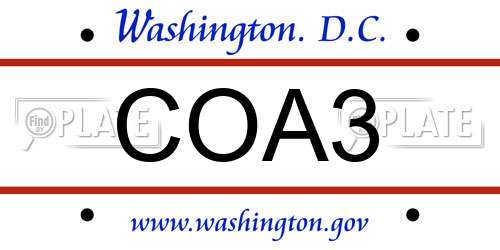 COA3 District Of Columbia License Plate