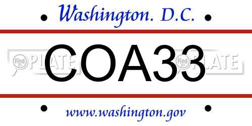 COA33 District Of Columbia License Plate