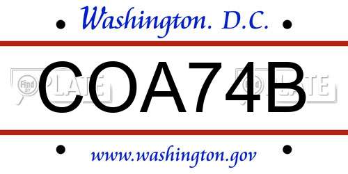 COA74B District Of Columbia License Plate