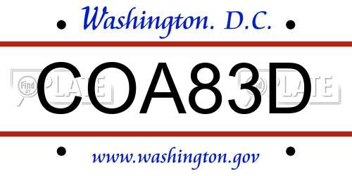 COA83D District Of Columbia License Plate