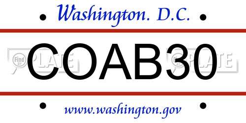 COAB30 District Of Columbia License Plate