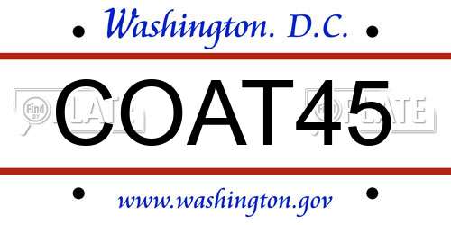 COAT45 District Of Columbia License Plate
