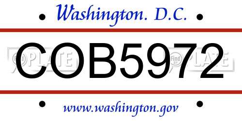 COB5972 District Of Columbia License Plate