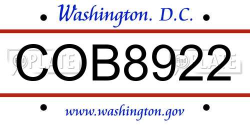 COB8922 District Of Columbia License Plate