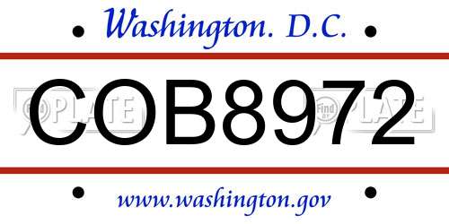COB8972 District Of Columbia License Plate
