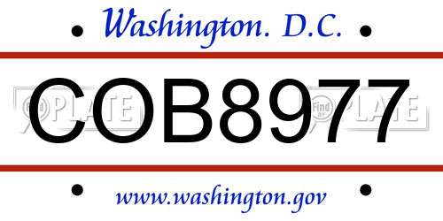COB8977 District Of Columbia License Plate