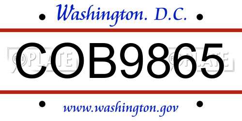 COB9865 District Of Columbia License Plate