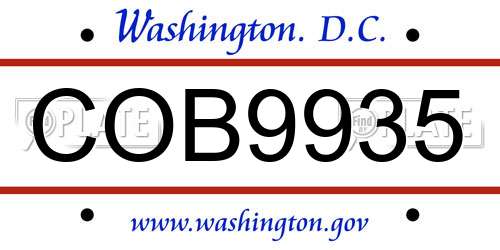 COB9935 District Of Columbia License Plate