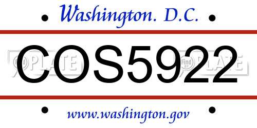 COS5922 District Of Columbia License Plate