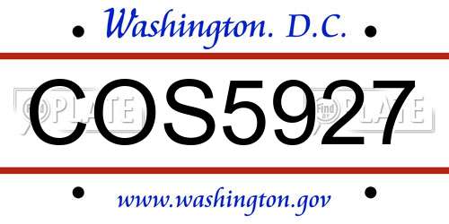 COS5927 District Of Columbia License Plate