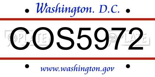 COS5972 District Of Columbia License Plate