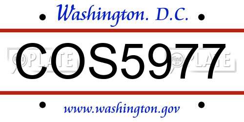 COS5977 District Of Columbia License Plate