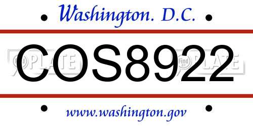 COS8922 District Of Columbia License Plate