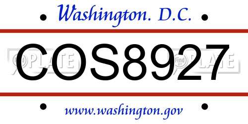 COS8927 District Of Columbia License Plate