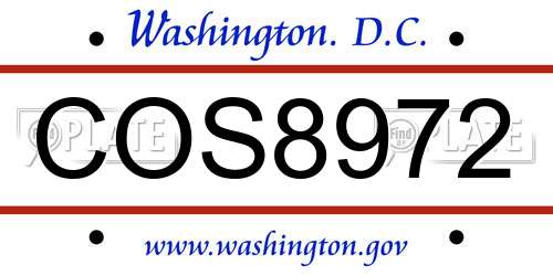 COS8972 District Of Columbia License Plate