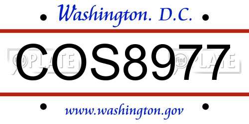 COS8977 District Of Columbia License Plate