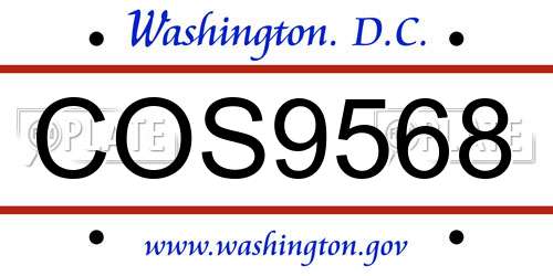 COS9568 District Of Columbia License Plate
