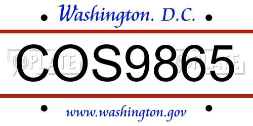 COS9865 District Of Columbia License Plate