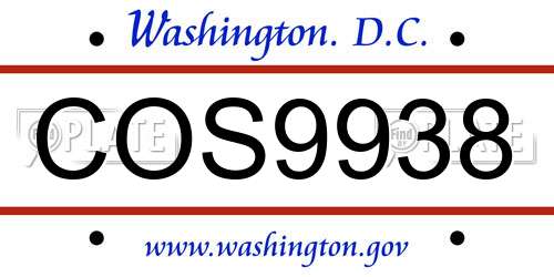 COS9938 District Of Columbia License Plate