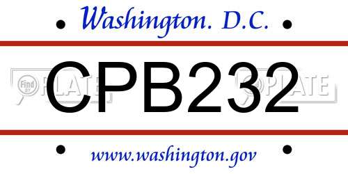 CPB232 District Of Columbia License Plate