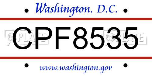 CPF8535 District Of Columbia License Plate