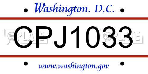 CPJ1033 District Of Columbia License Plate