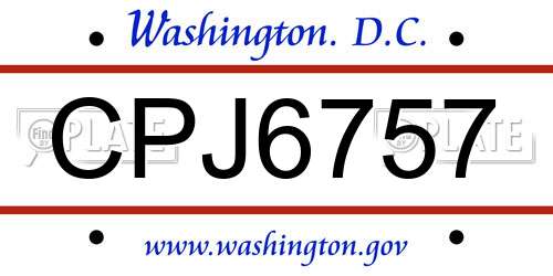 CPJ6757 District Of Columbia License Plate
