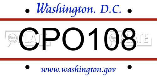 CPO108 District Of Columbia License Plate