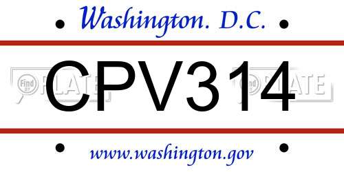 CPV314 District Of Columbia License Plate