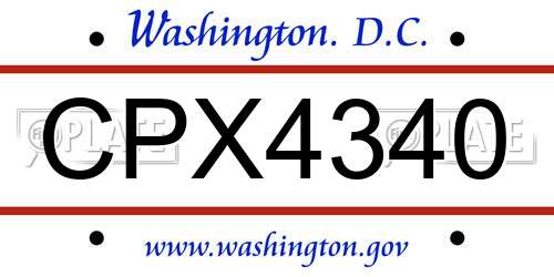 CPX4340 District Of Columbia License Plate