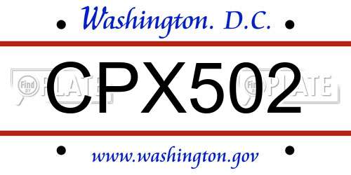 CPX502 District Of Columbia License Plate