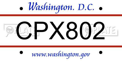 CPX802 District Of Columbia License Plate
