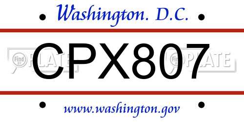 CPX807 District Of Columbia License Plate