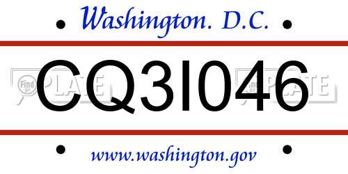 CQ3I046 District Of Columbia License Plate