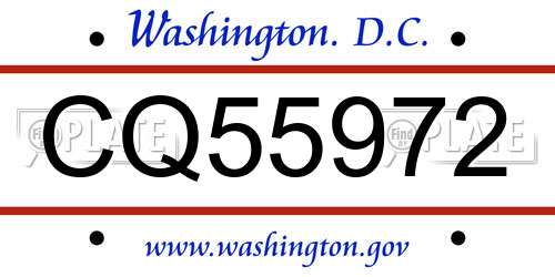CQ55972 District Of Columbia License Plate