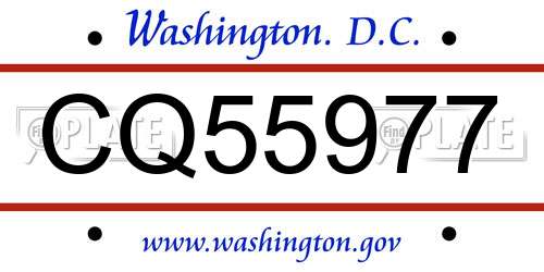 CQ55977 District Of Columbia License Plate