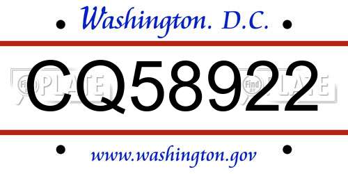 CQ58922 District Of Columbia License Plate
