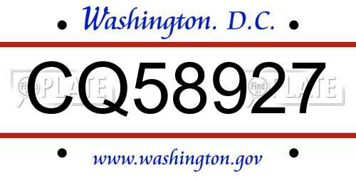 CQ58927 District Of Columbia License Plate