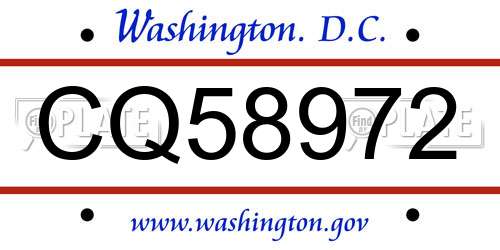 CQ58972 District Of Columbia License Plate