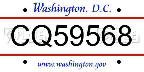 CQ59568 District Of Columbia License Plate